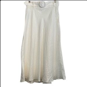 Mango White Belted Linen A-line Skirt Size 10 New w/ Tag
